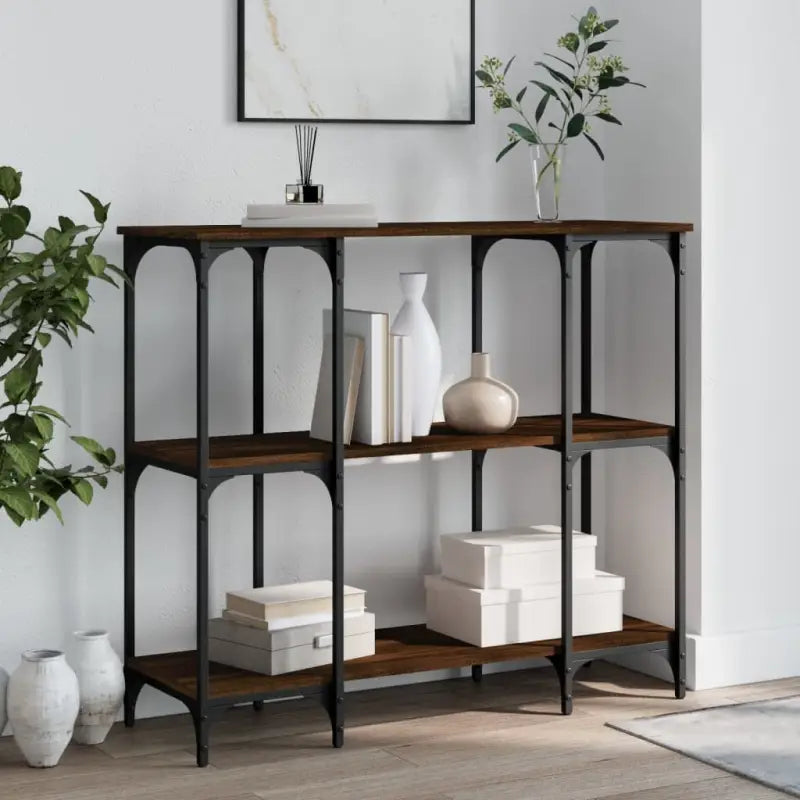 Bijzettafels met bewerkt hout en metalen frame voor elegantie - bruin eikenkleur / 1 - Bijzettafels