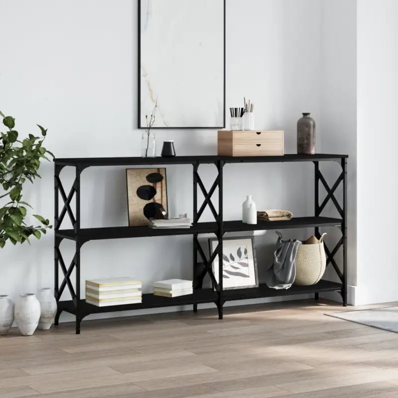 Bijzettafels met bewerkt hout en verstelbare poten voor elegantie - Zwart / 1 / 156 cm - Bijzettafels