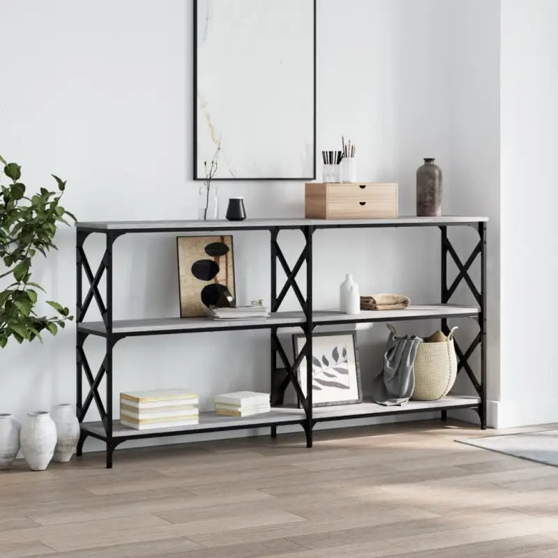 Bijzettafels met bewerkt hout en verstelbare poten voor elegantie - Grijs sonoma / 1 / 156 cm - Bijzettafels