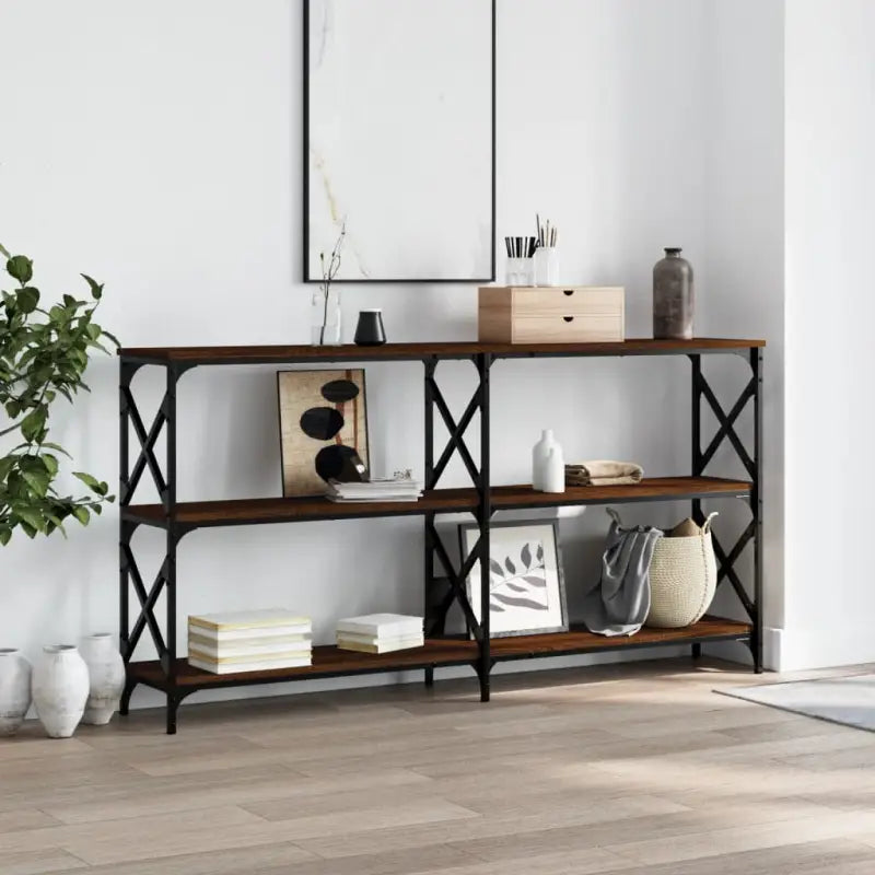 Bijzettafels met bewerkt hout en verstelbare poten voor elegantie - bruin eikenkleur / 1 / 156 cm - Bijzettafels