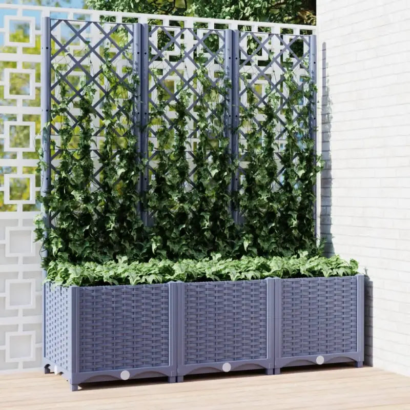 Bloempot met latwerk voor klimplanten in tuin of terras - Blauwgrijs / 120 x 40 x 136 cm / 1 - Bloempotten &