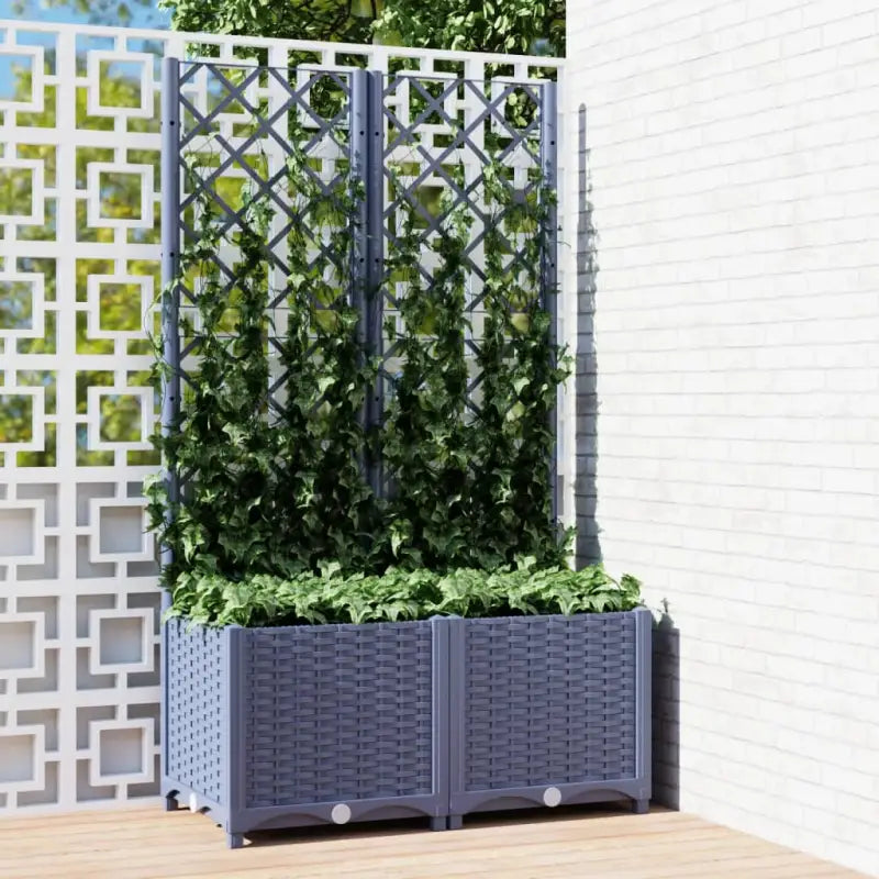 Bloempot met latwerk voor klimplanten in tuin of terras - Blauwgrijs / 80 x 40 x 136 cm / 1 - Bloempotten &