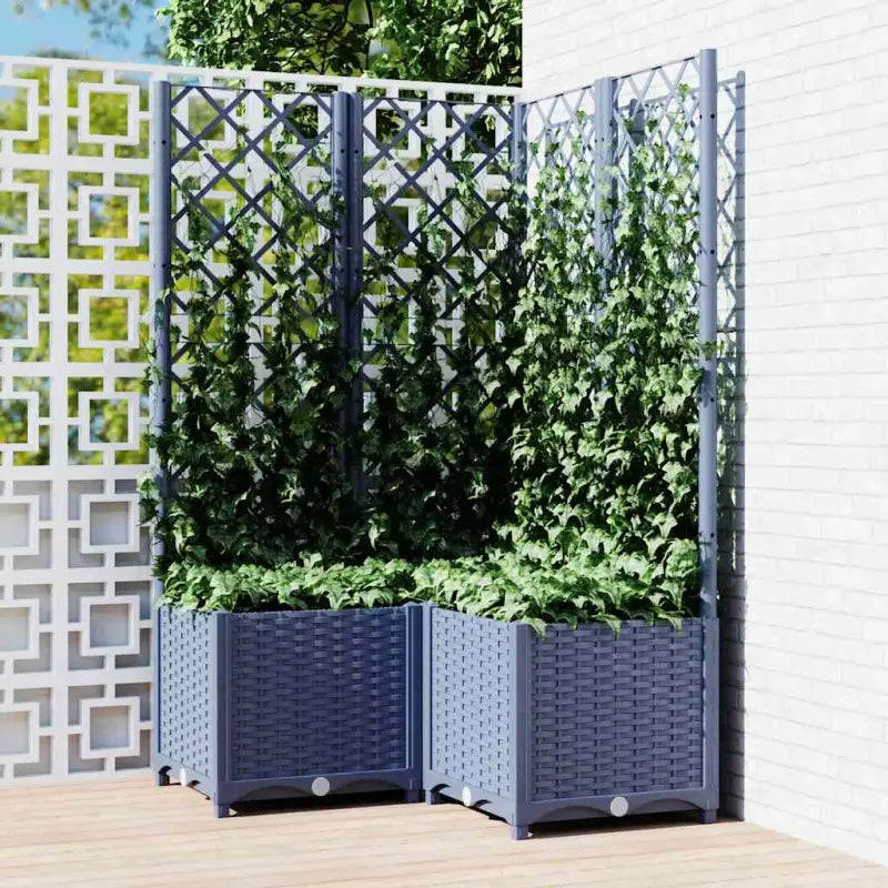 Bloempot met latwerk voor klimplanten in tuin of terras - Blauwgrijs / 80 x 80 x 136 cm / 1 - Bloempotten &