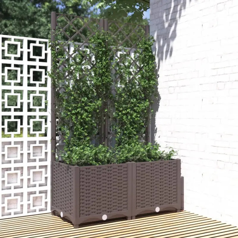 Bloempot met latwerk voor klimplanten in tuin of terras - Bruin / 80 x 40 x 136 cm / 1 - Bloempotten & plantenbakken
