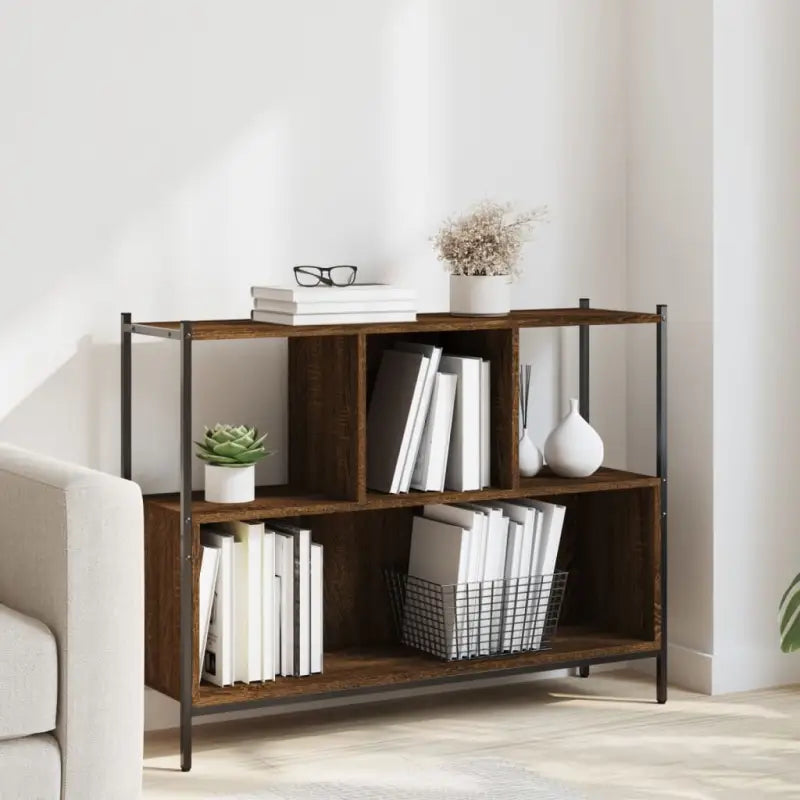 Boekenkast in bewerkt hout met stevige constructie in grijs sonoma - bruin eikenkleur / 1 - Boekenkasten