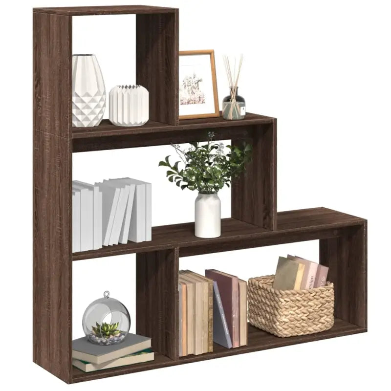 Boekenkast Kamerscherm met 3 lagen van bewerkt hout - bruin eikenkleur / 1 / 123 cm - Boekenkasten
