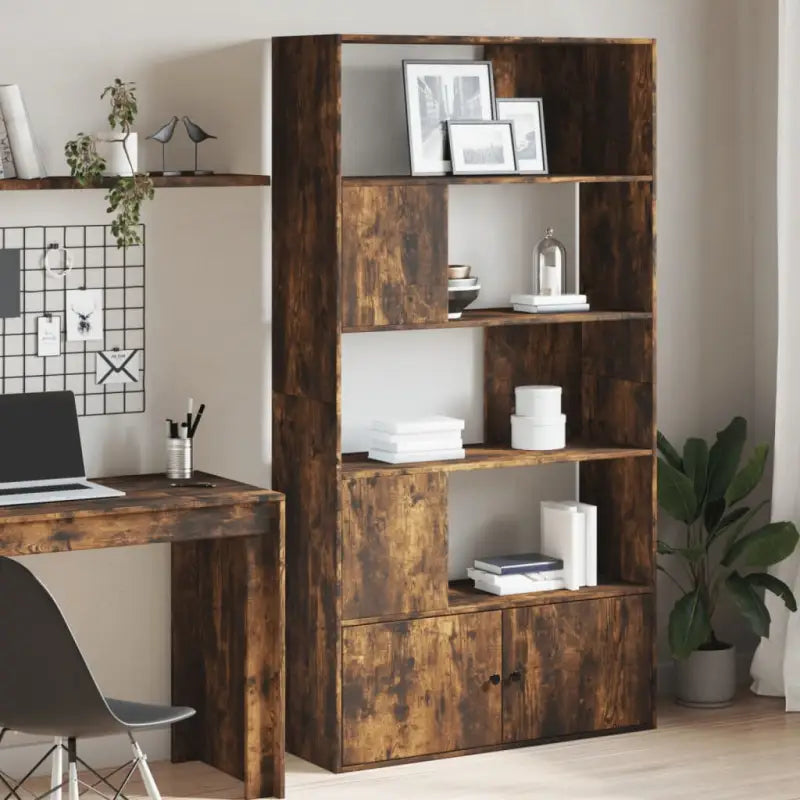 Boekenkast van bewerkt hout met duurzame opbergruimte voor thuis of kantoor - Gerookt eiken / 1 / 100 cm - Boekenkasten