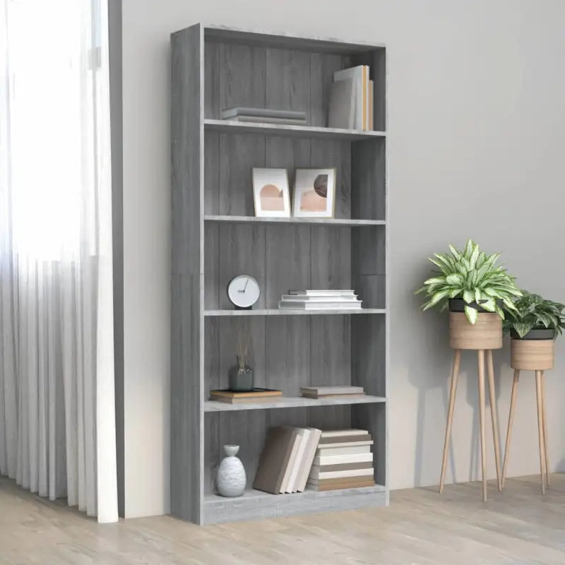 Boekenkast van bewerkt hout met klassiek en strak ontwerp - Grijs sonoma / 80 x 24 x 175 cm / 1 - Boekenkasten