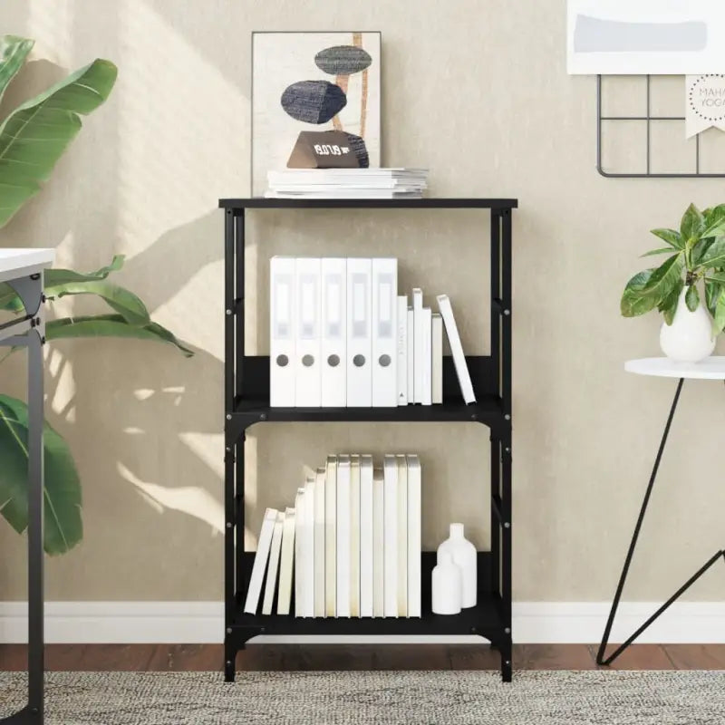 Boekenkast van bewerkt hout met opstaande randen in Grijs Sonoma - Zwart / 1 / 82 cm - Boekenkasten
