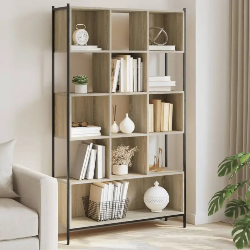 Boekenkast van bewerkt hout met stevige constructie voor een georganiseerde woonkamer - Sonoma eiken / 1 - Boekenkasten