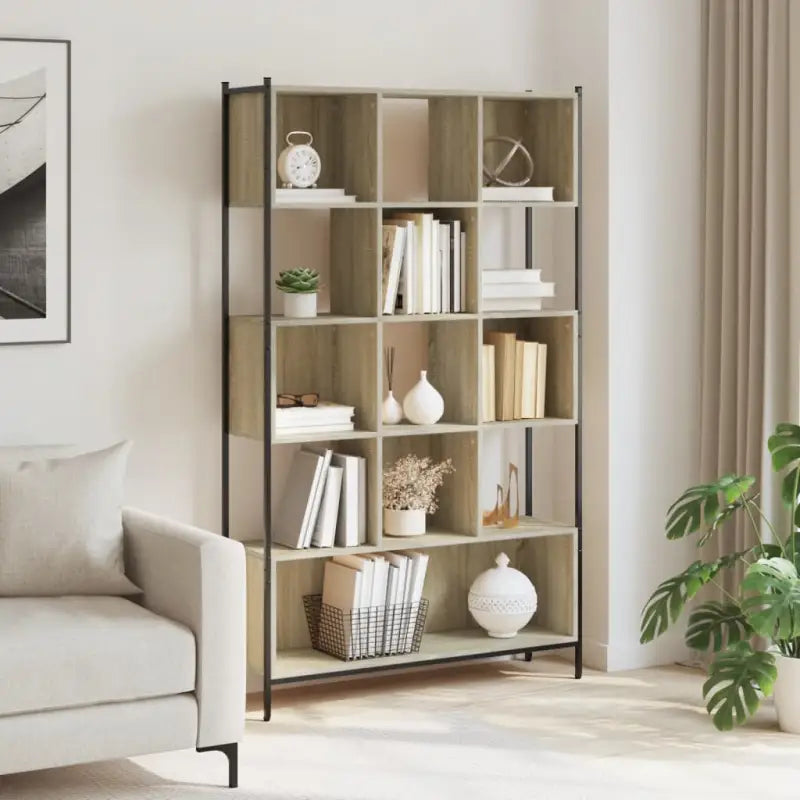 Boekenkast van bewerkt hout met stevige constructie voor een georganiseerde woonkamer - Sonoma eiken / 1 - Boekenkasten
