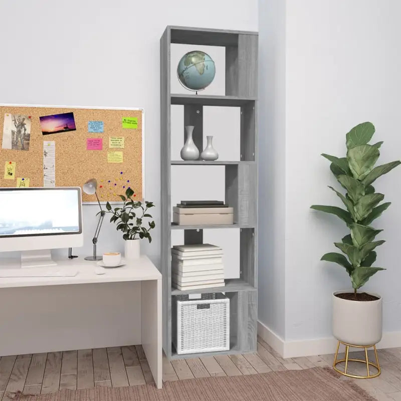 Boekenkast van bewerkt hout met strak en klassiek ontwerp - Grijs sonoma / 1 - Boekenkasten