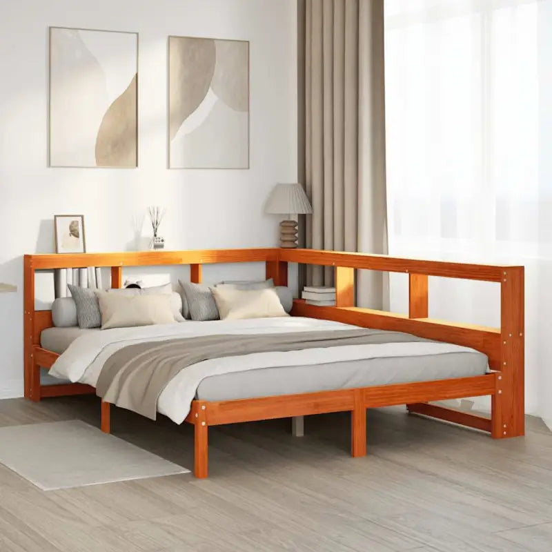Boekenkastbed in massief grenenhout met handige opbergruimte - Wasbruin / 150 x 200 cm - Bedden & bedframes