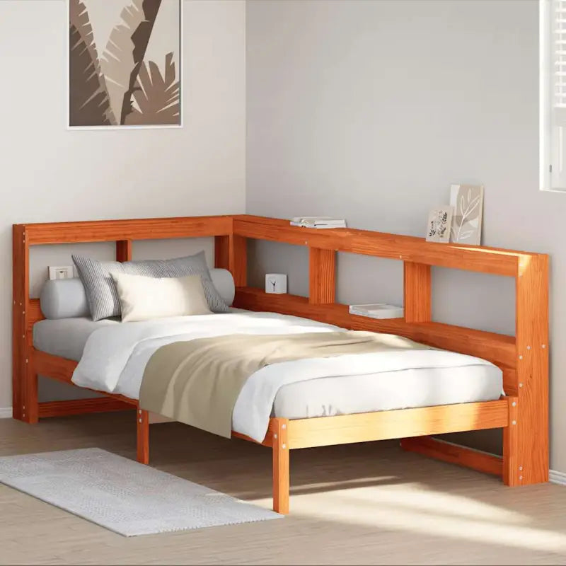 Boekenkastbed in massief grenenhout met handige opbergruimte - Wasbruin / 75 x 190 cm - Bedden & bedframes