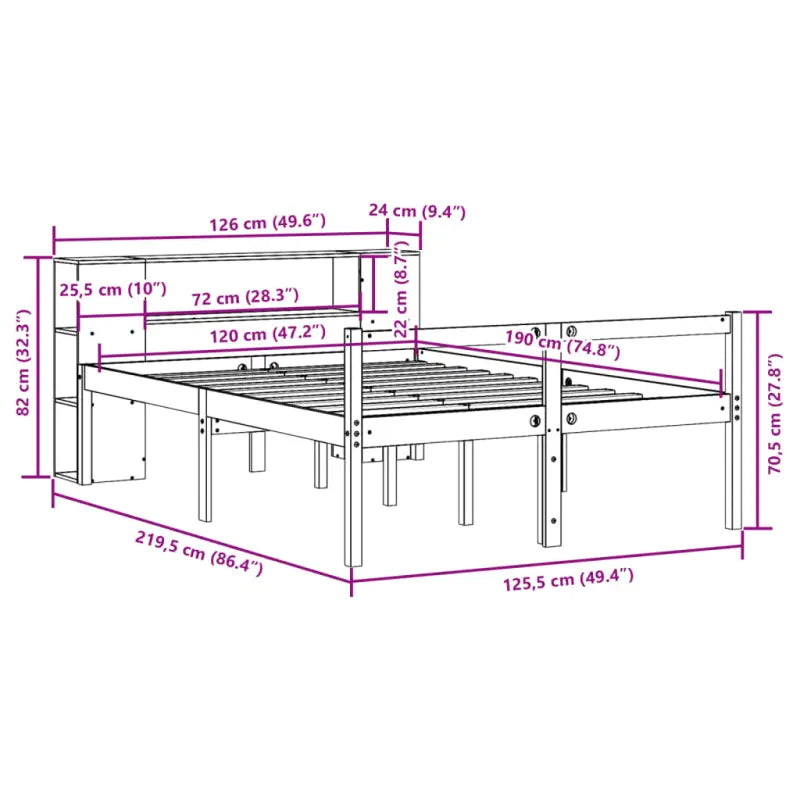 Boekenkastbed in massief grenenhout met ideale totale afmetingen - Bedden & bedframes