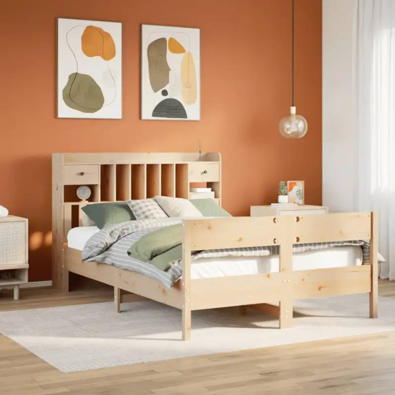 Boekenkastbed in massief grenenhout met ruime totale afmetingen - Naturel / 160 x 200 cm - Bedden & bedframes
