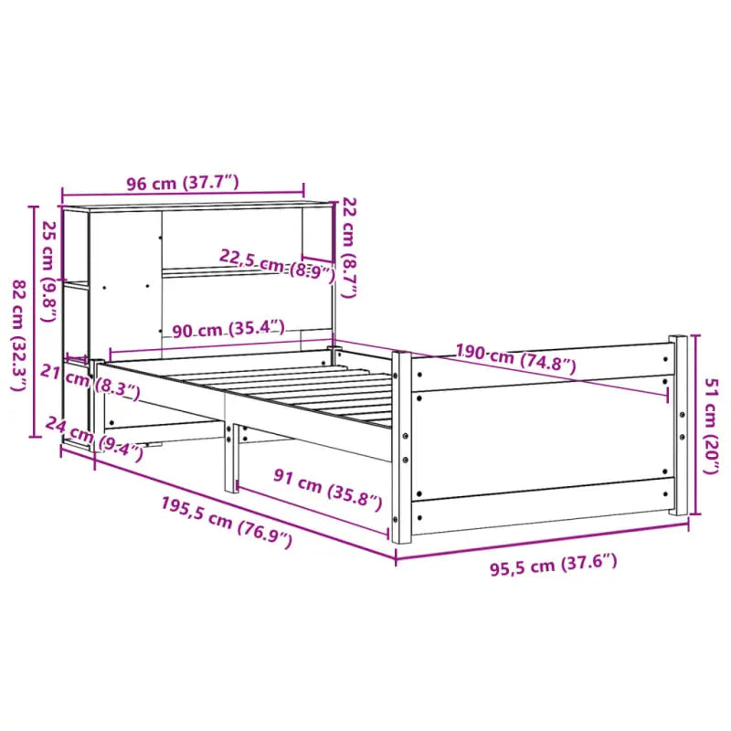 Boekenkastbed met massief grenenhout en ideale totale afmetingen - Bedden & bedframes