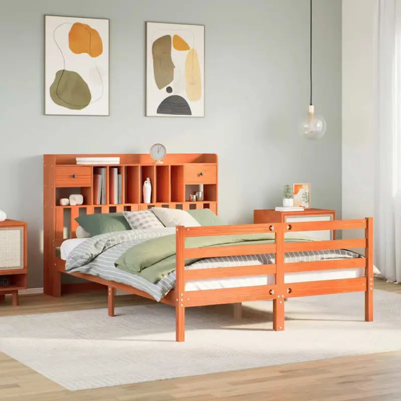 Boekenkastbed van massief grenenhout met comfortabele totale afmetingen - Wasbruin / 140 x 200 cm - Bedden & bedframes