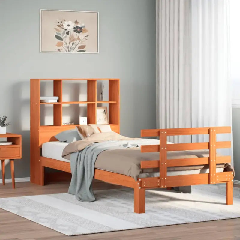 Boekenkastbed van massief grenenhout met ideale totale afmetingen - Wasbruin / 90 x 190 cm - Bedden & bedframes