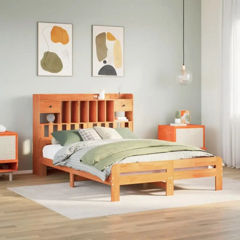 Boekenkastbed van massief grenenhout met ideale totale afmetingen - Wasbruin / 140 x 190cm - Bedden & bedframes