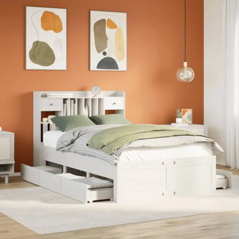 Boekenkastbed van massief grenenhout met optimale totale afmetingen - Wit / 135 x 190 cm - Bedden & bedframes