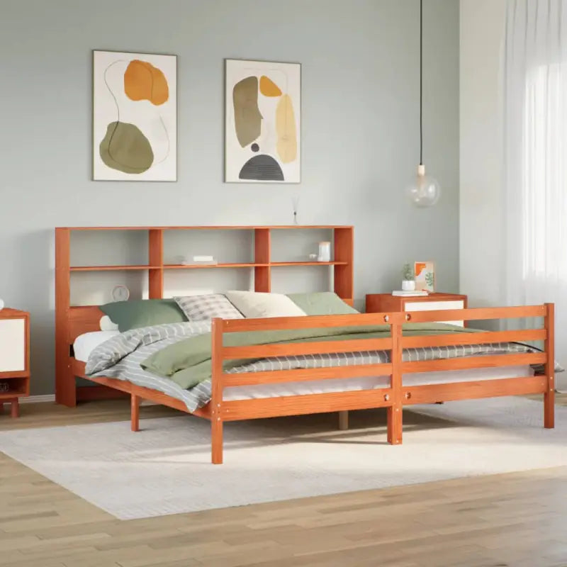 Boekenkastbed van massief grenenhout met optimale totale afmetingen - Wasbruin / 180 x 200 cm - Bedden & bedframes