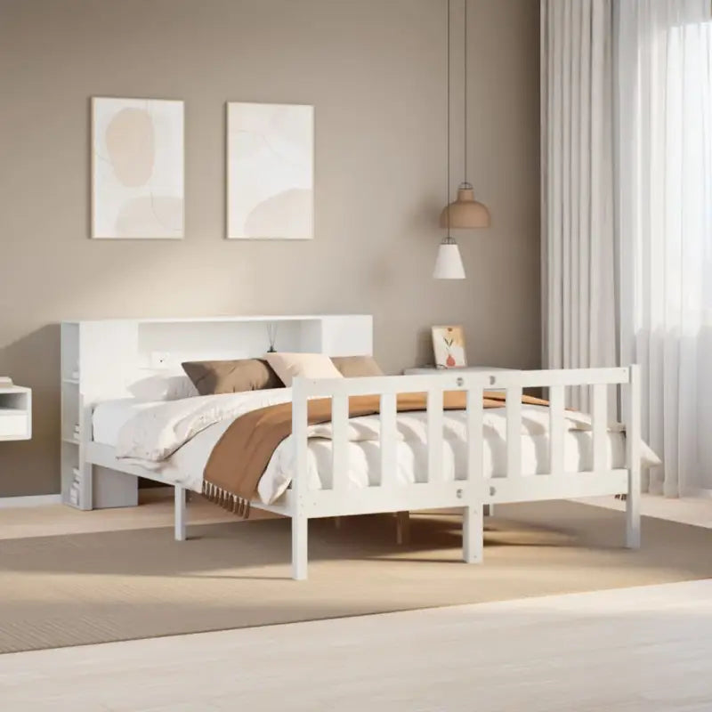Boekenkastbed van massief grenenhout met optimale totale afmetingen - Wit / 160 x 200 cm - Bedden & bedframes