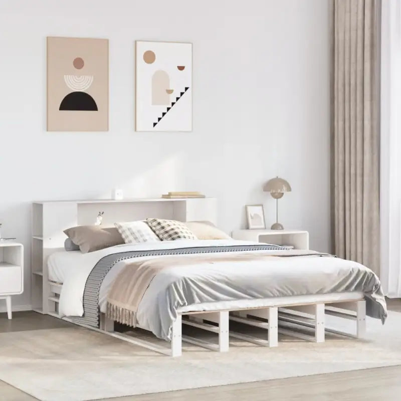 Boekenkastbed van massief grenenhout met optimale totale afmetingen - Wit / 140 x 200 cm - Bedden & bedframes