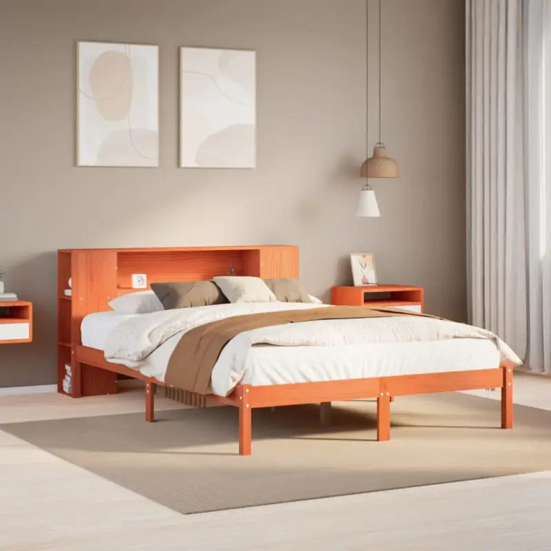Boekenkastbed van massief grenenhout met perfecte totale afmetingen - Wasbruin / 140 x 190 cm - Bedden & bedframes