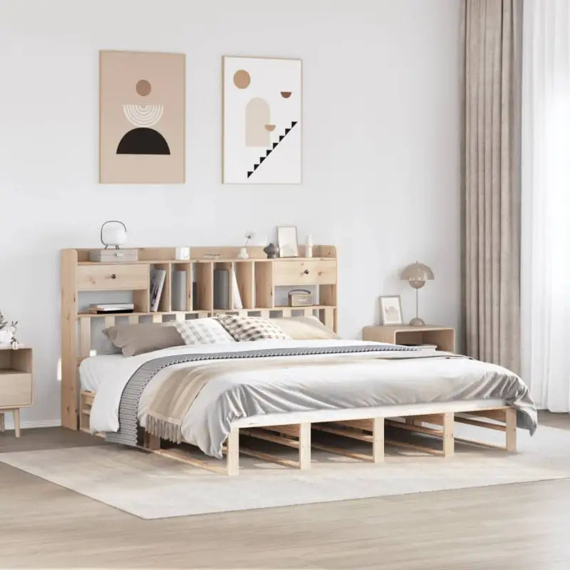 Boekenkastbed van massief grenenhout met praktische totale afmetingen - Naturel / 140 x 190 cm - Bedden & bedframes