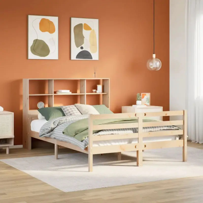 Boekenkastbed van massief grenenhout met ruime totale afmetingen - Naturel / 135 x 190 cm - Bedden & bedframes