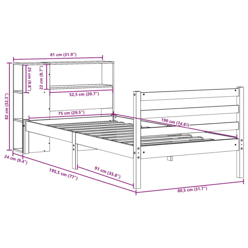 Boekenkastbed van massief grenenhout met ruime totale afmetingen - Bedden & bedframes