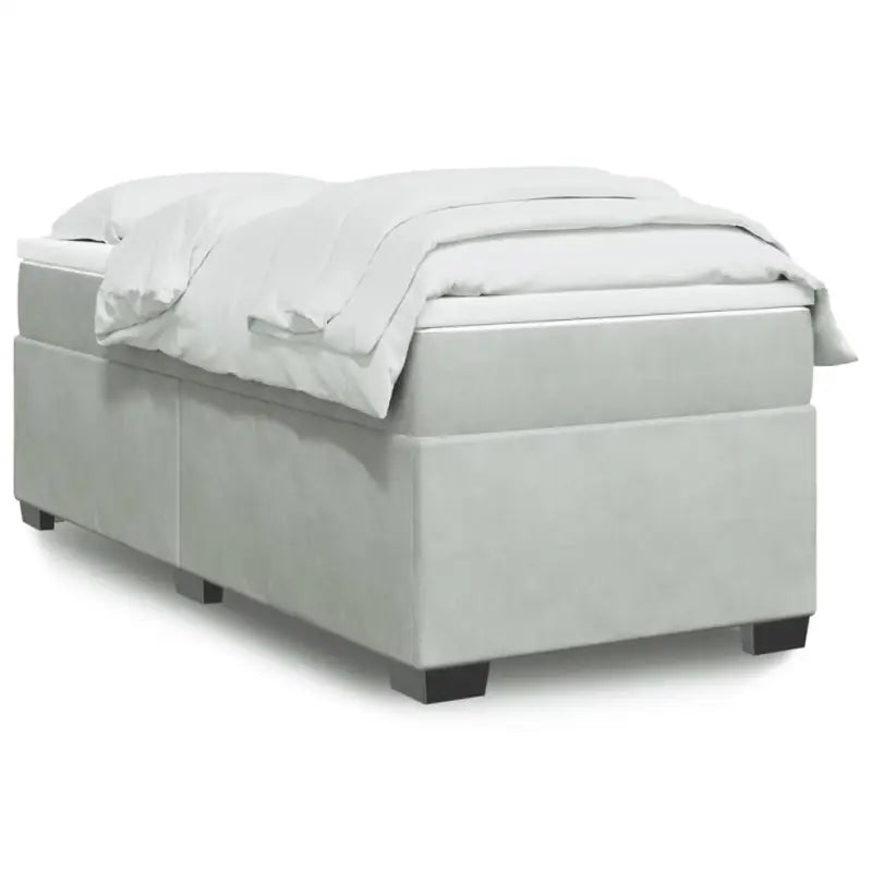 Boxspringbed in donkergrijs materiaal met massief grenenhout bouw - Lichtgrijs / 100 x 200 cm - Bedden & bedframes
