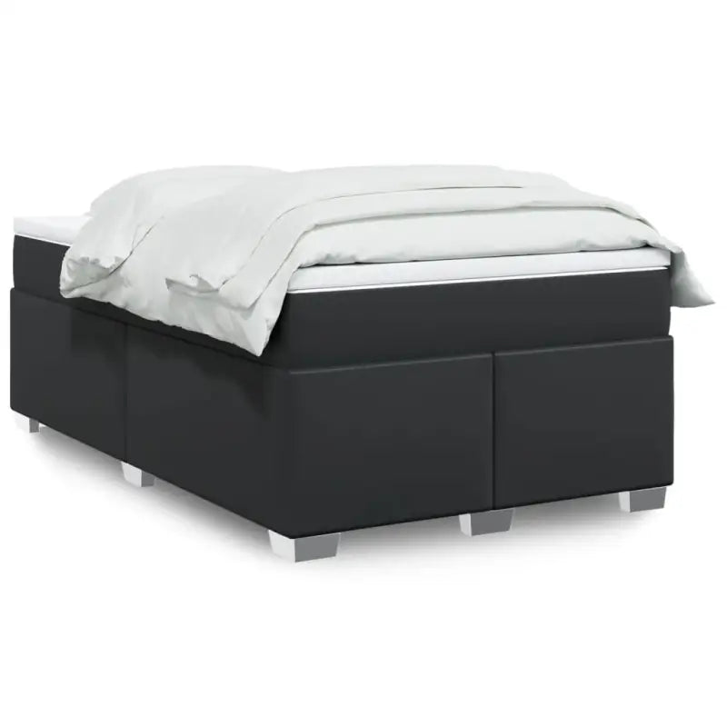 Boxspringbed in grijs materiaal met hoogwaardige kunstleer en massief grenenhout - Zwart / 120 x 200 cm - Bedden &