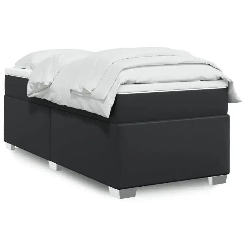 Boxspringbed in grijs materiaal met hoogwaardige kunstleer en massief grenenhout - Zwart / 100 x 200 cm - Bedden &