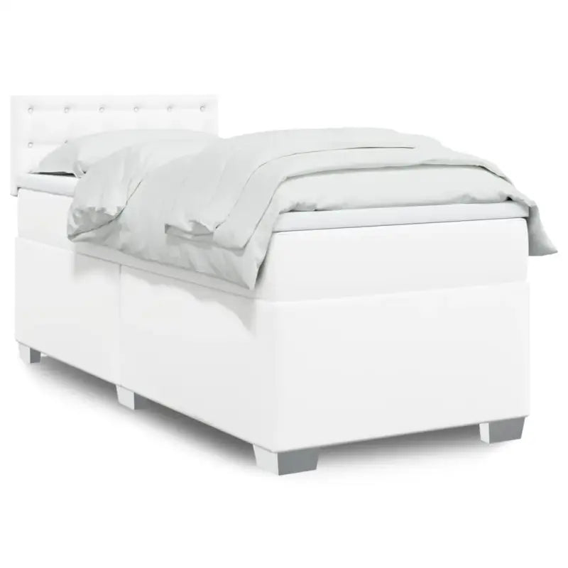 Boxspringbed in grijs materiaal met massief grenenhout en vullingsendracht - Wit / 100 x 200 cm / knoppwn - Bedden &