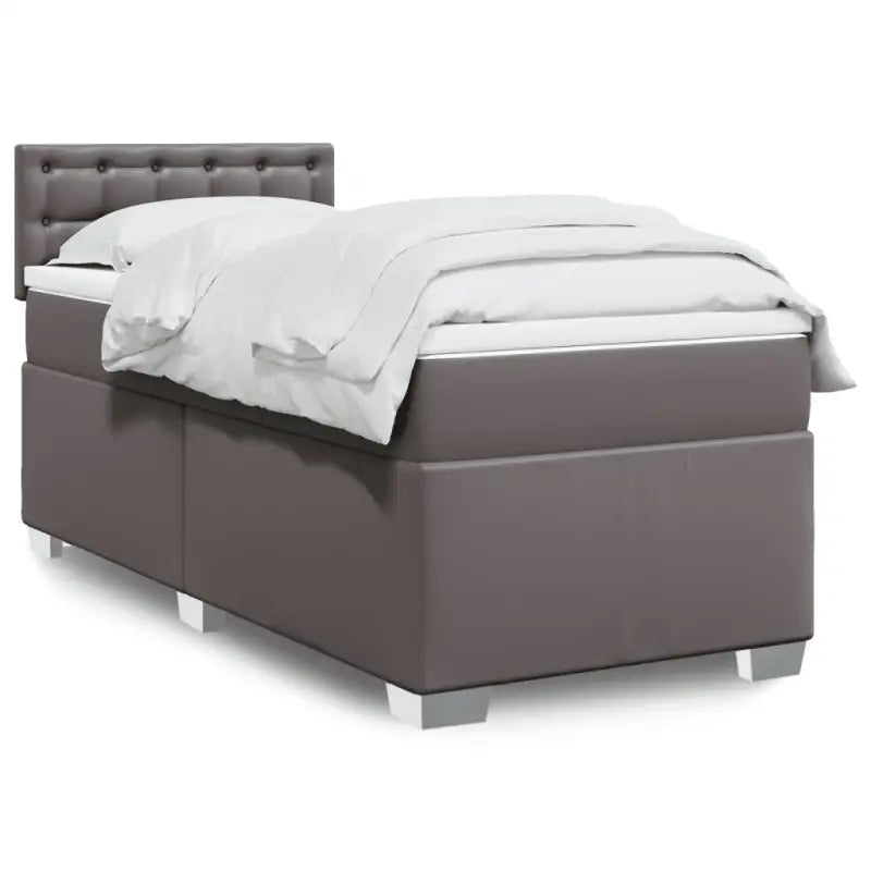 Boxspringbed in grijs materiaal met massief grenenhout en vullingsendracht - Grijs / 100 x 200 cm / knoppwn - Bedden &