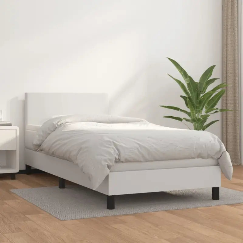 Boxspringbed met grijs materiaal en schuim afmetingen voor optimale rust - Wit / 90 x 190 cm / Effen ontwerp - Bedden &