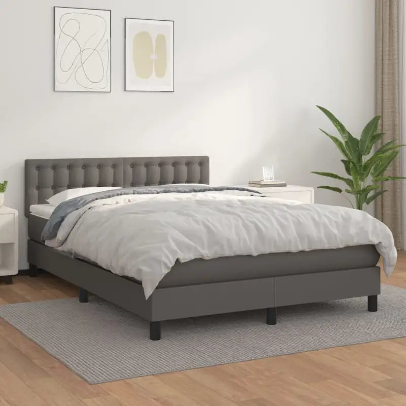 Boxspringbed met grijs materiaal en schuim afmetingen voor optimale rust - Grijs / 140 x 200 cm / knoppwn - Bedden &