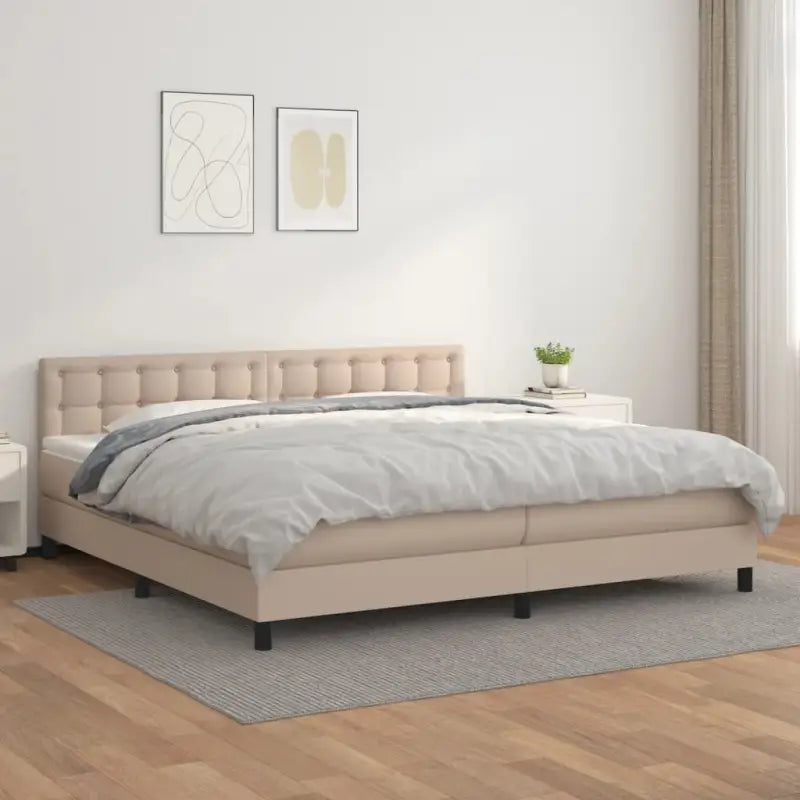 Boxspringbed met grijs materiaal en schuim afmetingen voor optimale rust - Cappuccino / 200 x 200 cm / knoppwn - Bedden