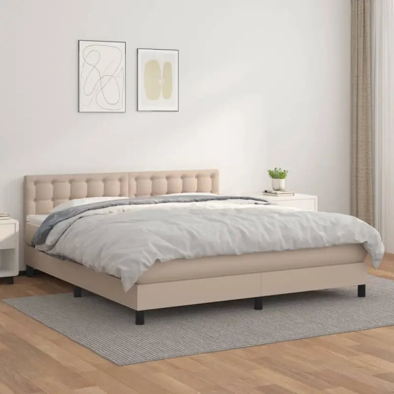 Boxspringbed met grijs materiaal en schuim afmetingen voor optimale rust - Cappuccino / 160 x 200 cm / knoppwn - Bedden