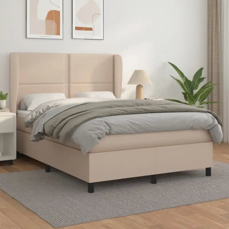 Boxspringbed met hoogwaardig kunstleer en comfortabele schuim afmetingen - Cappuccino / 140 x 200 cm / Effen