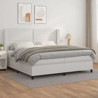 Boxspringbed met hoogwaardig kunstleer en comfortabele schuim afmetingen - Wit / 200 x 200 cm / Effen met spijkers