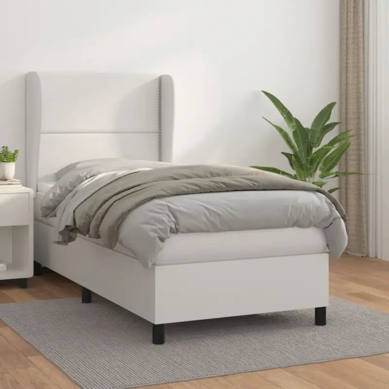 Boxspringbed met hoogwaardig kunstleer en comfortabele schuim afmetingen - Wit / 100 x 200 cm / Effen met spijkers