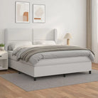Boxspringbed met hoogwaardig kunstleer en comfortabele schuim afmetingen - Wit / 180 x 200 cm / Effen met spijkers