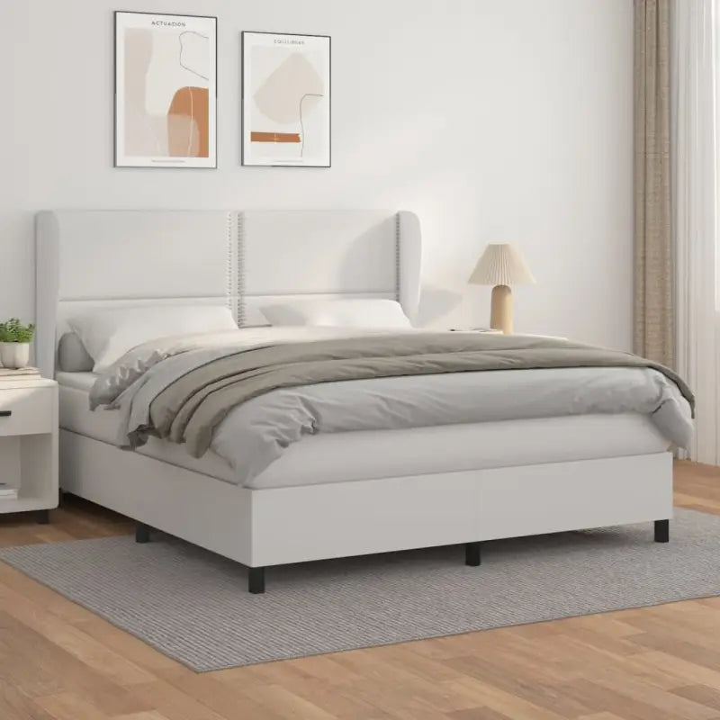Boxspringbed met hoogwaardig kunstleer en comfortabele schuim afmetingen - Wit / 180 x 200 cm / Effen met spijkers