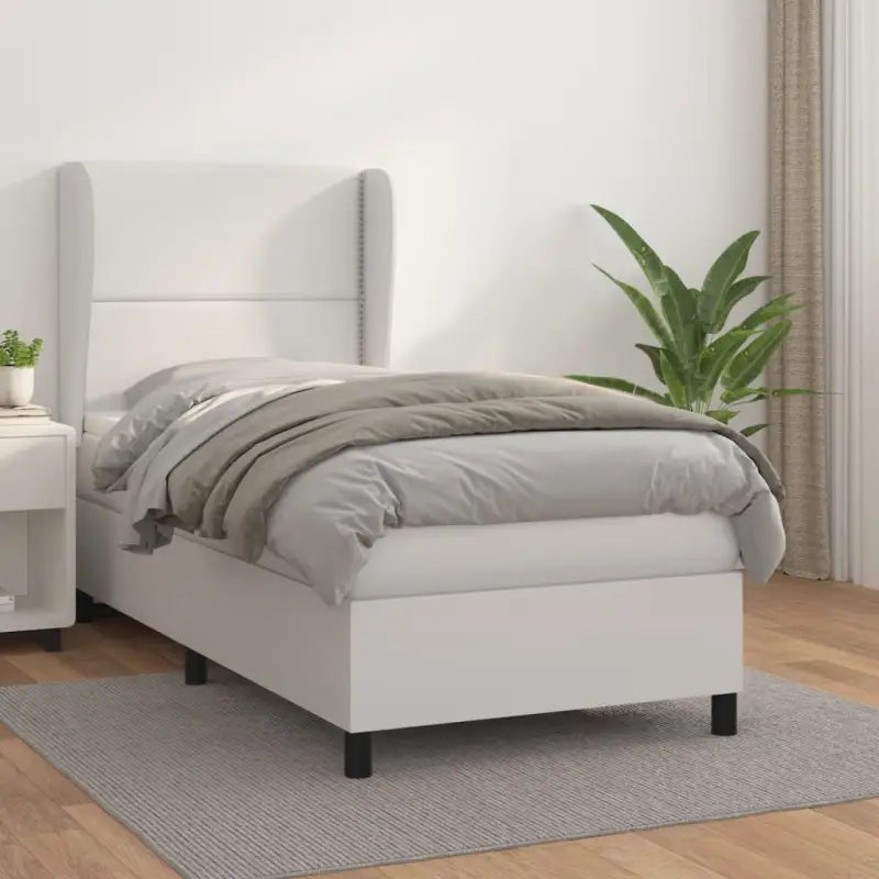 Boxspringbed met hoogwaardig kunstleer en comfortabele schuim afmetingen - Wit / 90 x 200 cm / Effen met spijkers