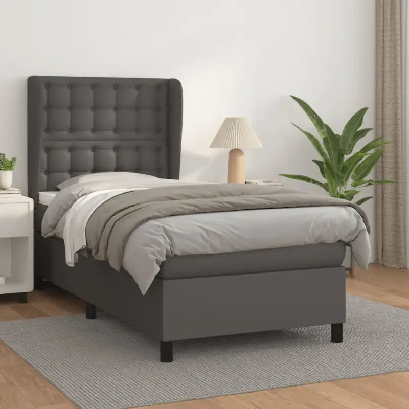 Boxspringbed met hoogwaardig kunstleer en comfortabele schuim afmetingen - Grijs / 80 x 200 cm / knoppwn - Bedden &