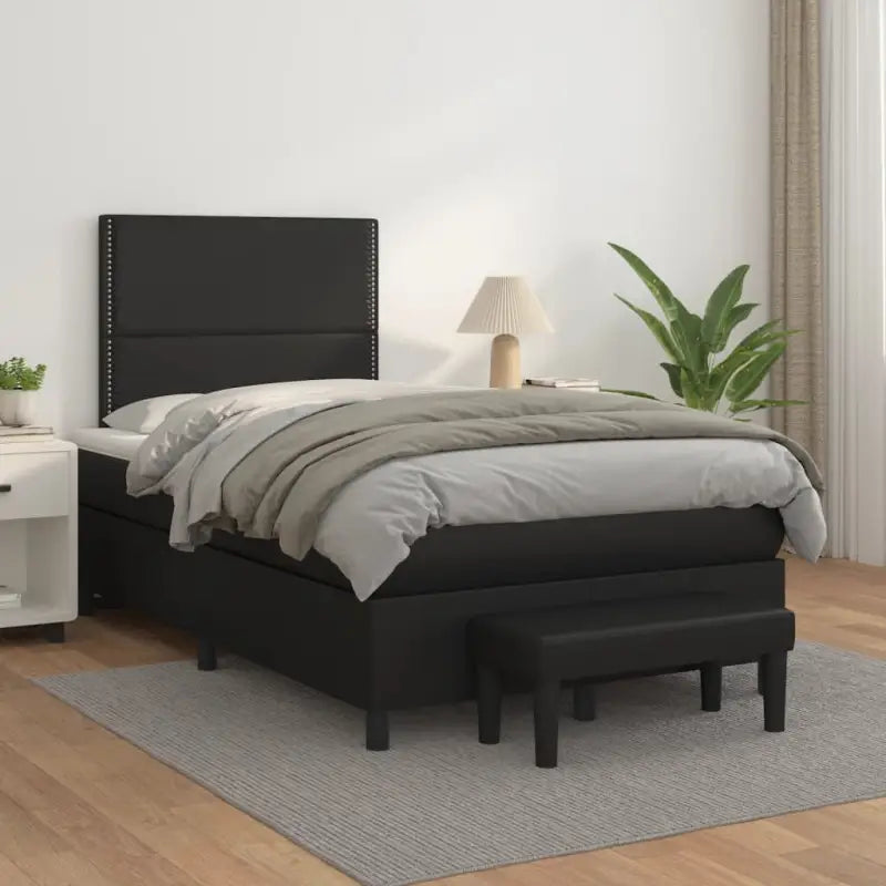 Boxspringbed met hoogwaardig kunstleer in grijs materiaal voor rustgevende nachten - Zwart / 120 x 200 cm / Effen
