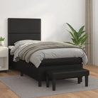 Boxspringbed met hoogwaardig kunstleer in grijs materiaal voor rustgevende nachten - Zwart / 90 x 200 cm / Effen